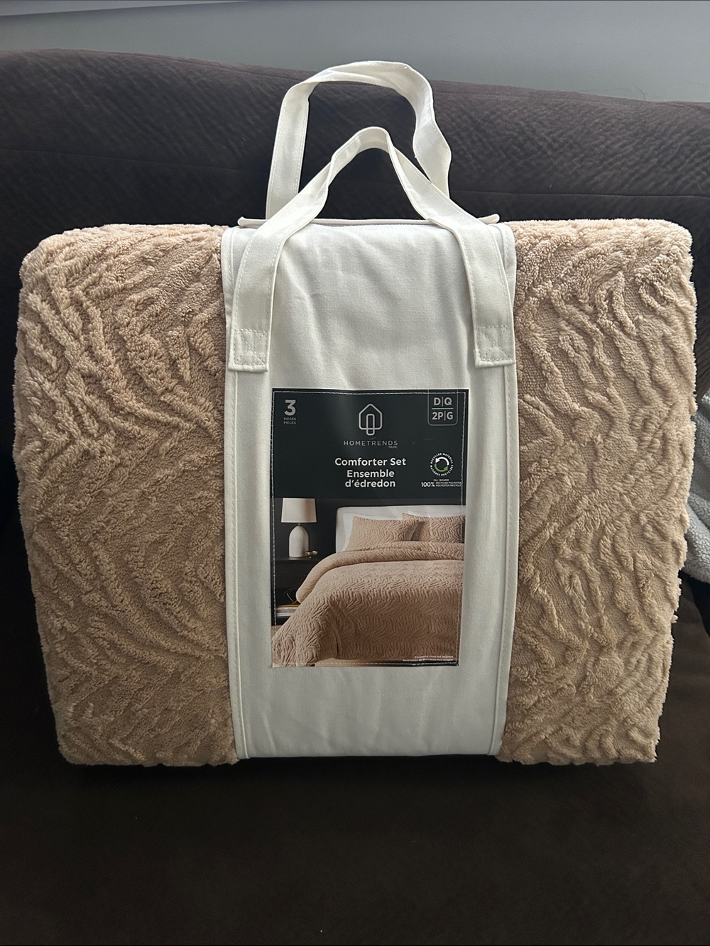 NEW 🆕 Hometrends Taupe Comforter Set - Plush 3-Piece Bedding size Queen